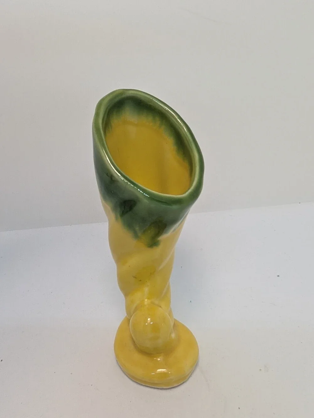 Vtg Shawnee Pottery Cornucopia Yellow and Green Swirl Mini Bud Vase